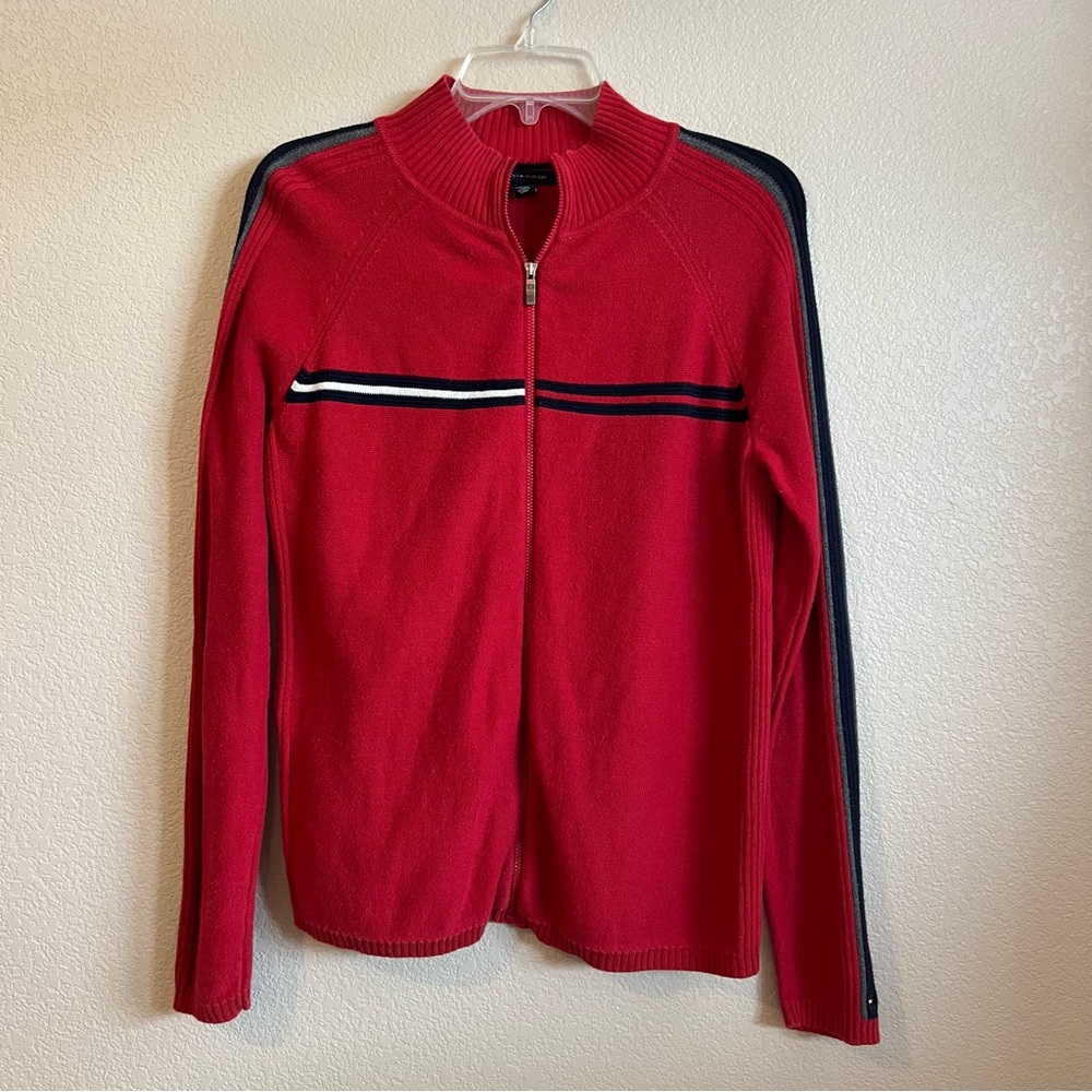 Tommy Hilfiger Full Zip Up Sweater 100% Cotton Red Women’s Medium